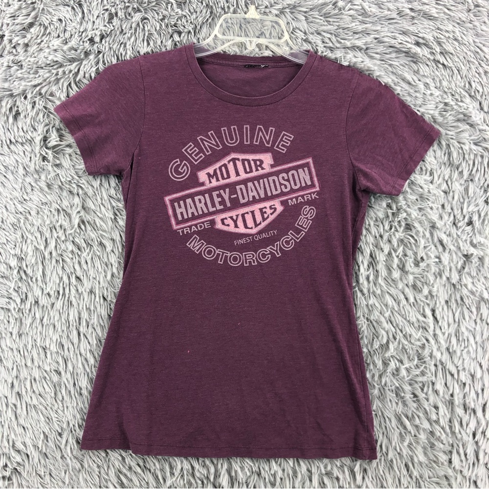 Harley Davidson Tshirt Womens Medium Spellout Sparkle Purple Shirt